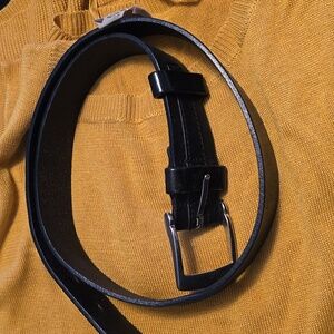 Black Leather Belt with Silver Buckle